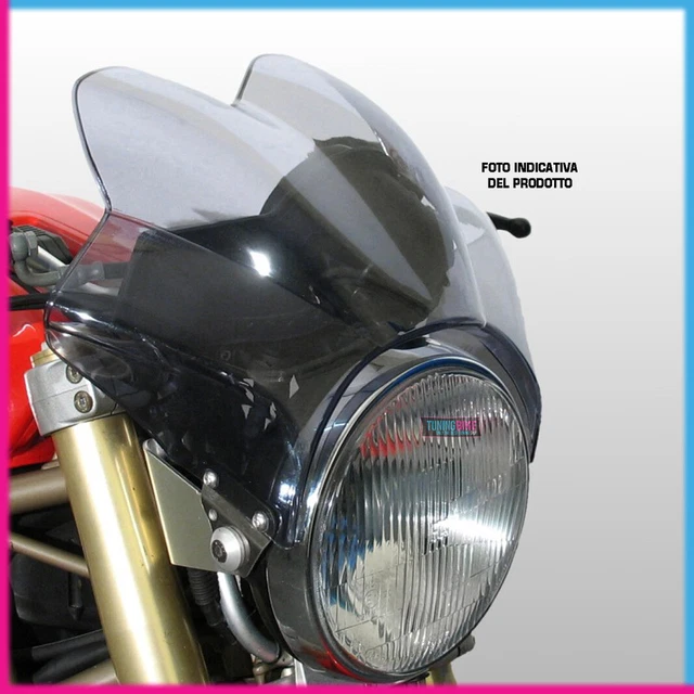 Pare-brise Moto Puig Universel - Bulle Fumée/claire, 3mm, 430x405mm, Pour Phares Ronds 200mm - 14