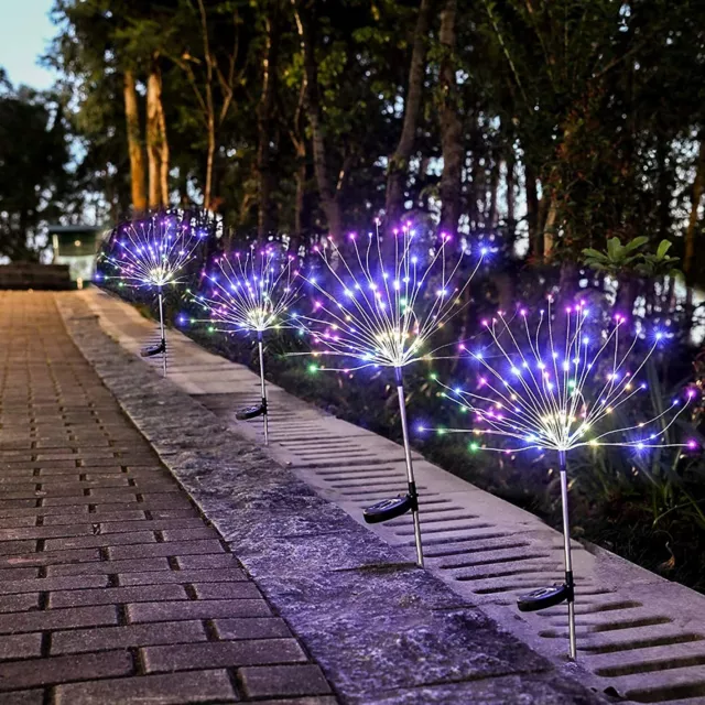 2 pcs Firework Starburst 105 LED Solar Light for Frontyard Patio Lawn Christmas