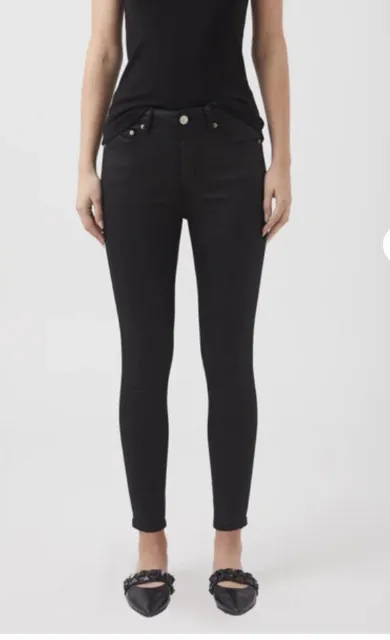 DECJUBA Size 10 Black Waxed Mid Waisted "Riley" Skinny Ankle Length Denim Jeans