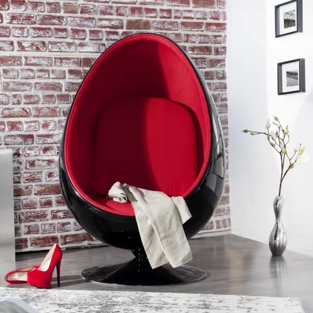 cagü: Design Retro Lounge Sessel Sitzei SPACE EGG BALL Schwarz-Rot drehbar