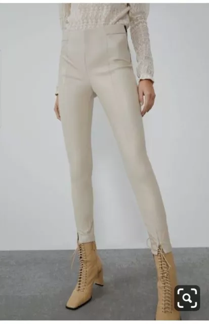WOMEN'S ZARA FAUX leather leggings trousers beige cream color size 24 New  £32.99 - PicClick UK