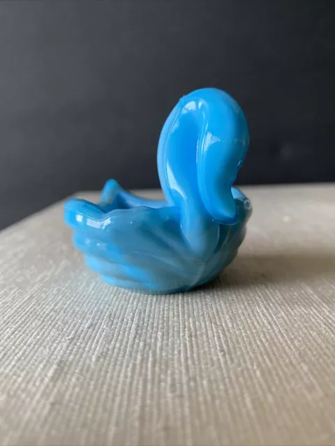 Vintage Boyd Art Slag Glass Swan Bird Salt Dip Cellar Ring Trinket Dish Lt Blue 3