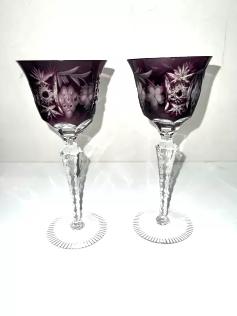 Nachtmann Traube Amethyst Cut to Clear Chrystal Port Wine Glasses 7.5” Set Of 2