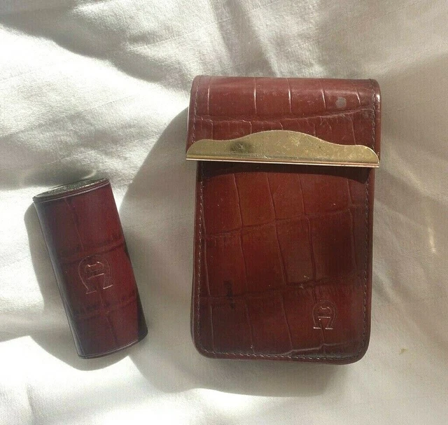 ETIENNE AIGNER FLIP Top CIGARETTE CASE & Bic Lighter Case BURGUNDY CROC  £58.58