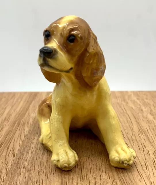 Vintage midcentury Mortens Studio sitting Cocker Spaniel puppy dog figurine read