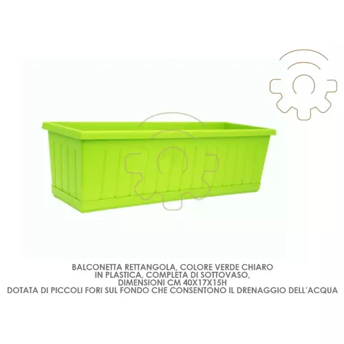 Boîte Balconetta Vase Rectangulaire Plastique Couleur Vert Avec Soucoupe 2