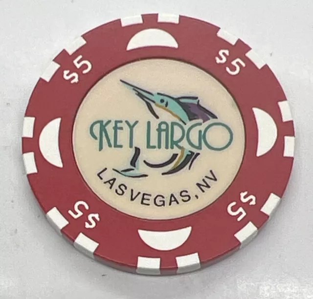 Key Largo $5 Casino Chip Las Vegas Nevada NV Red White 1997-2005