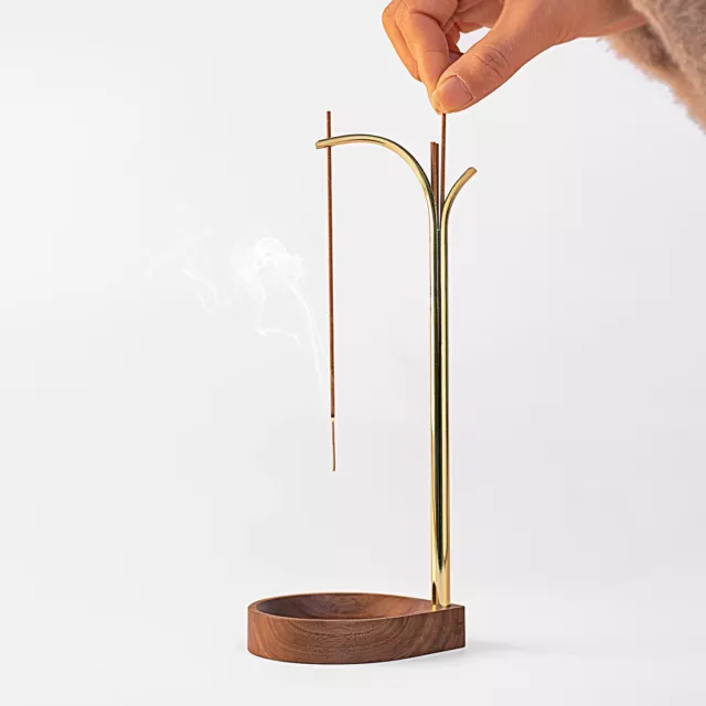 Incense Holder for Sticks, Modern Incense Burner Holder with Ash Catcher Brass