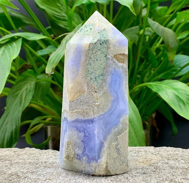 221G Natural Blue Lace agate Obelisk Quartz Crystal Tower Healing