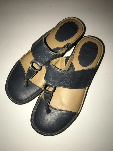 BOC Born Concept Women's Sandals 8 Blue Leather Thong Flip Flop Cushion Shoes