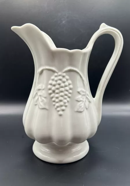 Vintage Red Cliff Grape Pattern White Ironstone Pitcher Made In USA