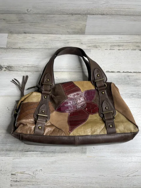 Fossil Leather & Suede Patchwork Shoulder Bag Multi Color Handbag