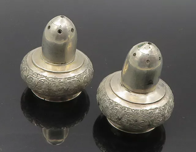 925 Sterling Silver - Vintage Floral Vine Etched Salt & Pepper Shakers - TR1723