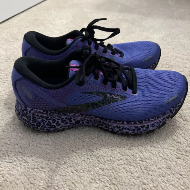 Brooks Ghost 14 Women's Size 7  Purple Electric Cheetah Run Wild Sneakers EUC