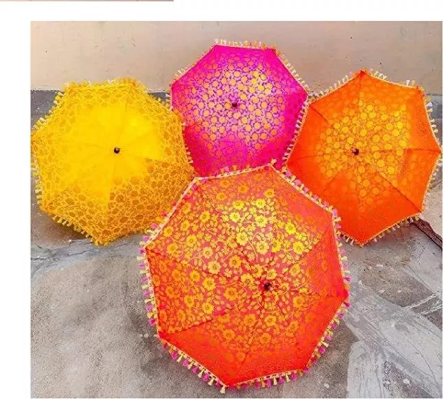 Wholesale Lot Vintage Decorative Indian Silk Umbrellas Sun Shade Parasol Decor