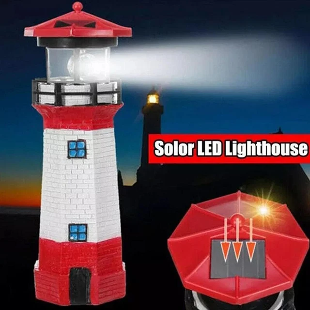 SOLAR POWERED LIGHTHOUSE Rotating Led Garden Light House Decor Ornament ...