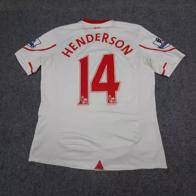 Liverpool FC Jersey Mens LARGE white football 2015-16 HENDERSON away kit Size L