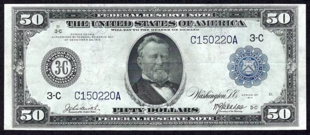1914 $50 FRN PENNSYLVANIA♚♚BURKE&McAdoo♚♚ VERY CRISP ONLY 60 KNOWN!!! 1914 $50 FRN PENNSYLVANIA♚♚BURKE&McAdoo♚♚ VERY CRISP ONLY 60 KNOWN!!!