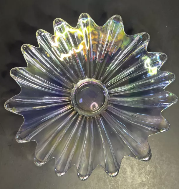 Vintage MCM Federal Glass Co Celestial Iridescent Carnival Glass Dish 11 1/4 In