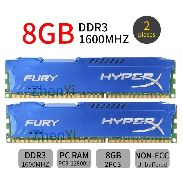 Kingston HyperX FURY 16Go 2x 8Go DDR3 1600MHz PC3-12800U 240Pin DIMM Mémoire RAM