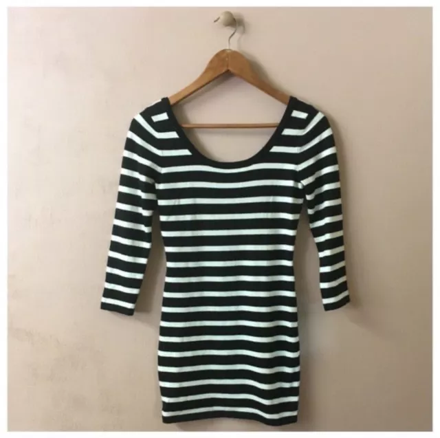 Charlotte Russe Black & White Striped Mini Sweater Dress Size M NWOT