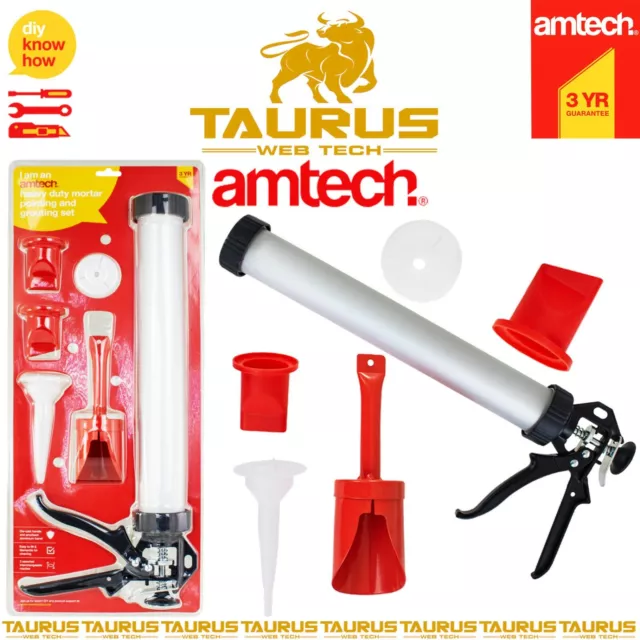 AMTECH Mortar Pointing & Grouting Gun Set Brick Paving Slabs Cement Tile Tool UK