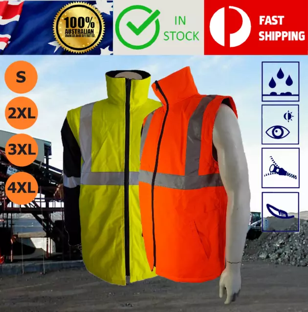 Hi Vis Viz Safety Waterproof Bomber Rain Winter Jacket Coat Vest Reflective Tape