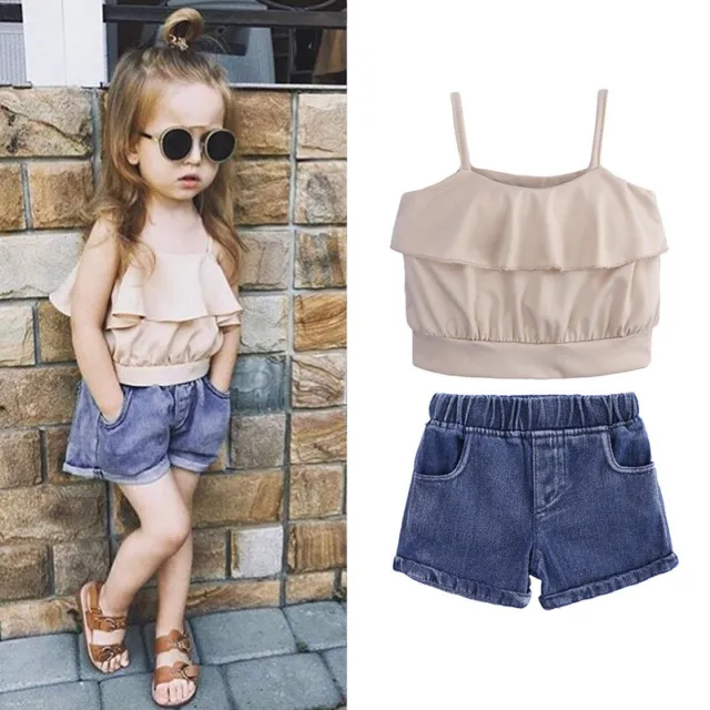 Toddler Kids Baby Girls Ruffle Sleeveless Tank Shorts Outfits Summer Clothes Set