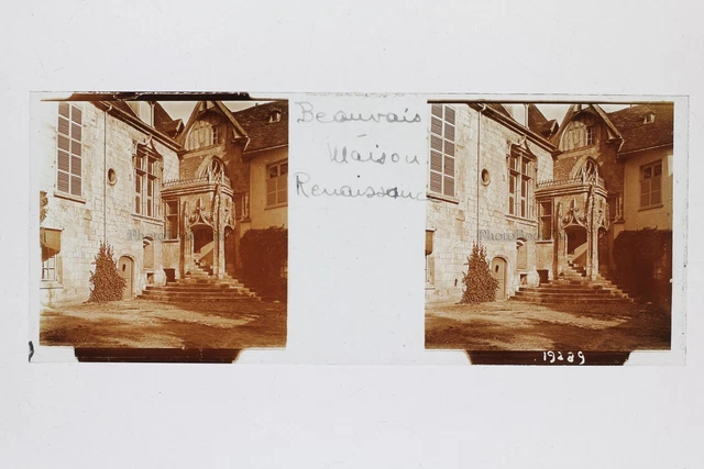 Beauvais maison Renaissance France Photo Plaque de verre Stereo Vintage