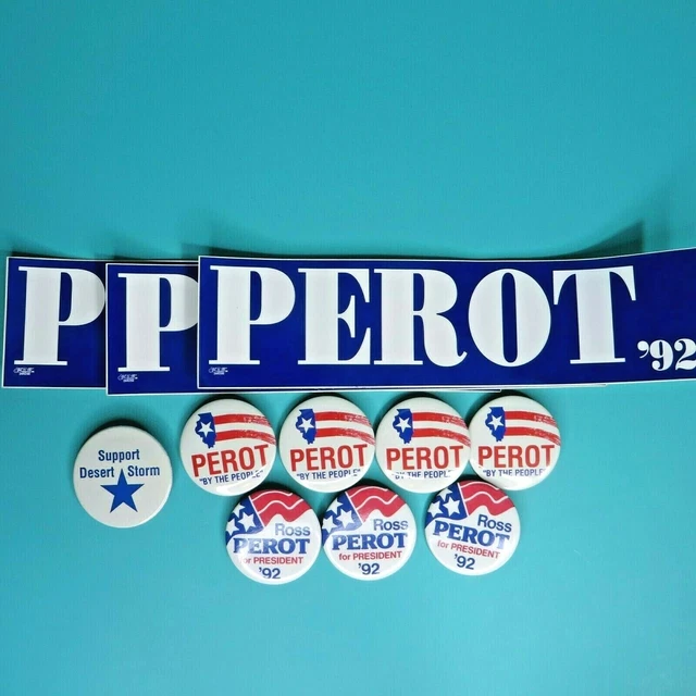 Ross Perot '92 Presidential Campaign Political Bumper Sticker Pin Button Lot