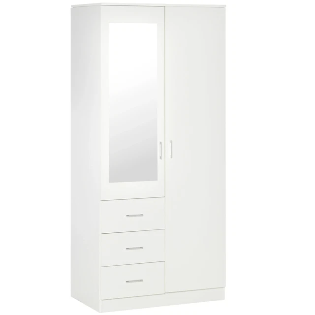 Armario de 2 puertas con estante ajustable 3 cajones espejo almacenamiento en el hogar 180Hx80Wx50D