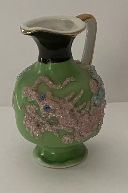 Vintage Miniature Dragon Vase Moriage Japan Gold Gilt Cold Painted