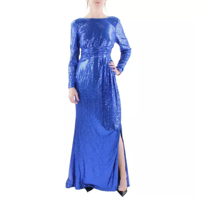 Calvin Klein Womens Blue Sequined Cowl Back Evening Dress Gown 12 BHFO 5399