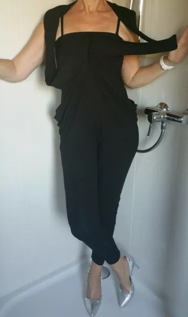 DESIGNER Overall Jumpsuit M  AUSGEFALLEN Schwarz EXTRAVAGANT Bänder Schößchen