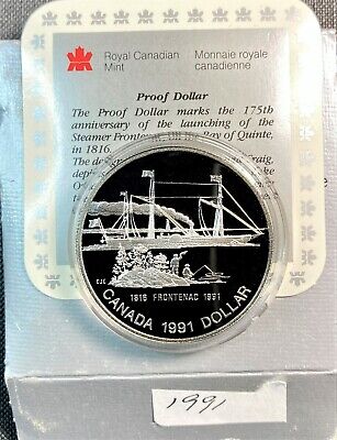 Canada 1991 Proof Silver Dollar Featuring Frontenac Steam Ship
