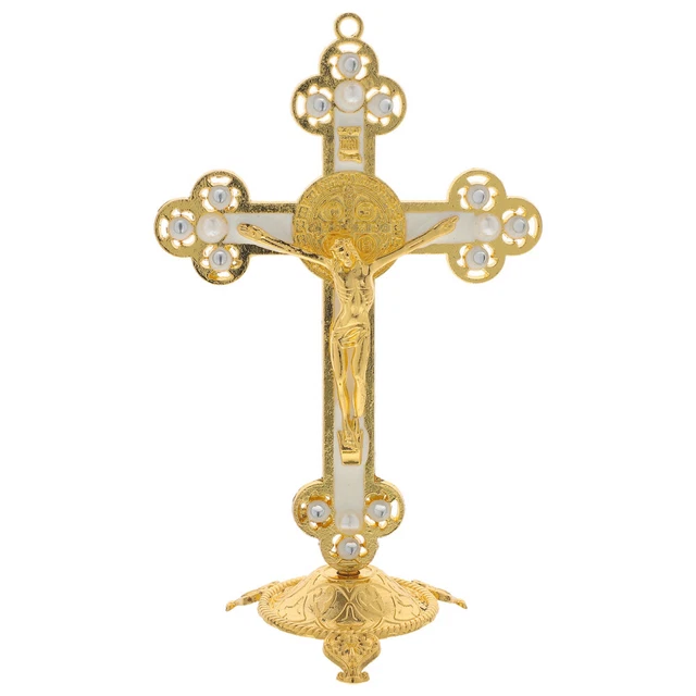 Crucifix Orthodoxe Russe En Bois - Croix à Trois Barres Byzantine - Décoration Murale Double Face Pour Salon Ou Chambre - 11