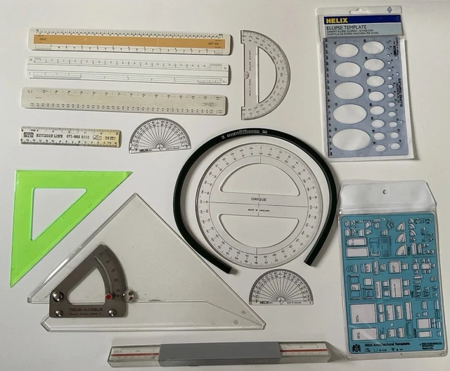Linex Technical Ruler VINTAGE TECHNICAL ARCHITECTURAL Drawing Ruler Template Stencil Bundle ...
