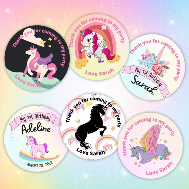 Personalised Unicorn Birthday Party Thank You Seals Stickers Labels Sweet Cone