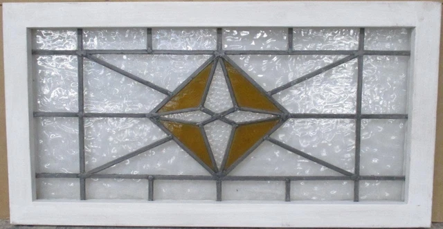 OLD ENGLISH LEADED STAINED GLASS WINDOW TRANSOM Simple Geometric 30.75" x 16.25"