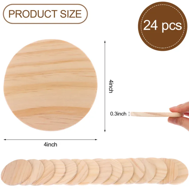 24 Pack Unfinished Wood Circles for Crafts, 4 Inch Round Wooden Cutouts for  DIY Coaster Projects