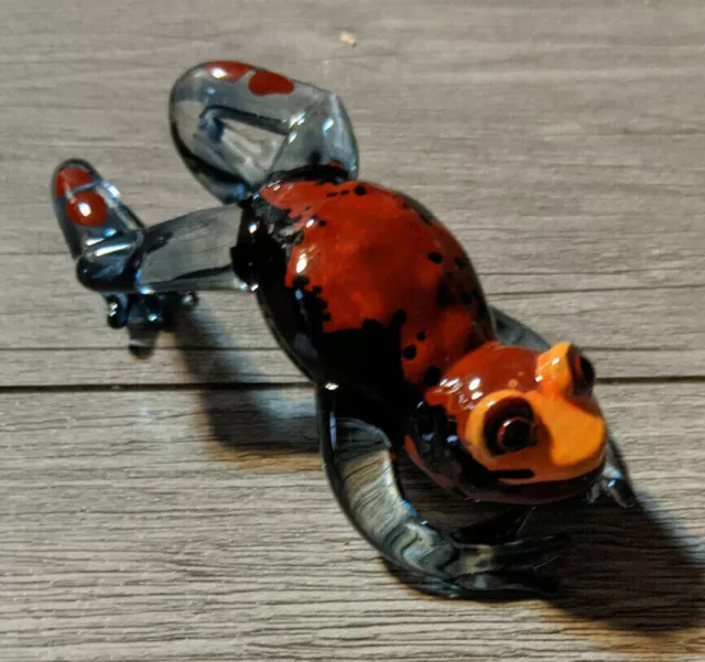 Cute Hand Blown Glass Frog Figurine, Hand Painted and Adorable