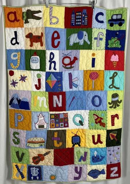Juego de manta y falda de cama con aplique para bebé Pottery Barn Kids alfabeto ABC