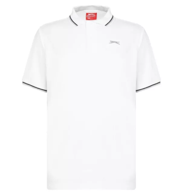 Mens Slazenger Short Sleeves Tipped Polo Shirt Top White 2XL