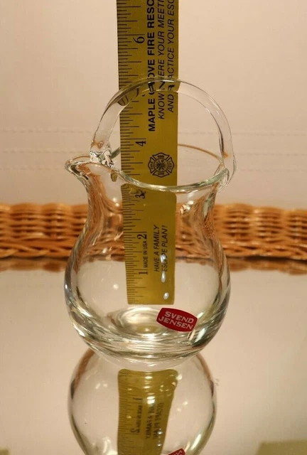 Vintage Svend Jensen Blown Clear Glass 6" Pitcher Unusual Top Handle New 2