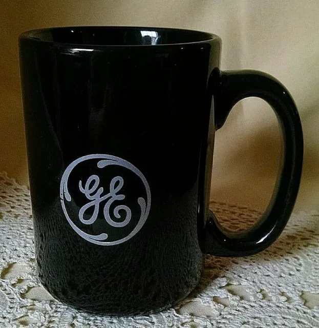 General Electric Mug Large Black Silver Ge Logo Norwood Coffee Tea Cup Used.