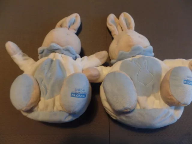 S6 / 2 doudou peluche lapin boule blanc bleu beige KLORANE