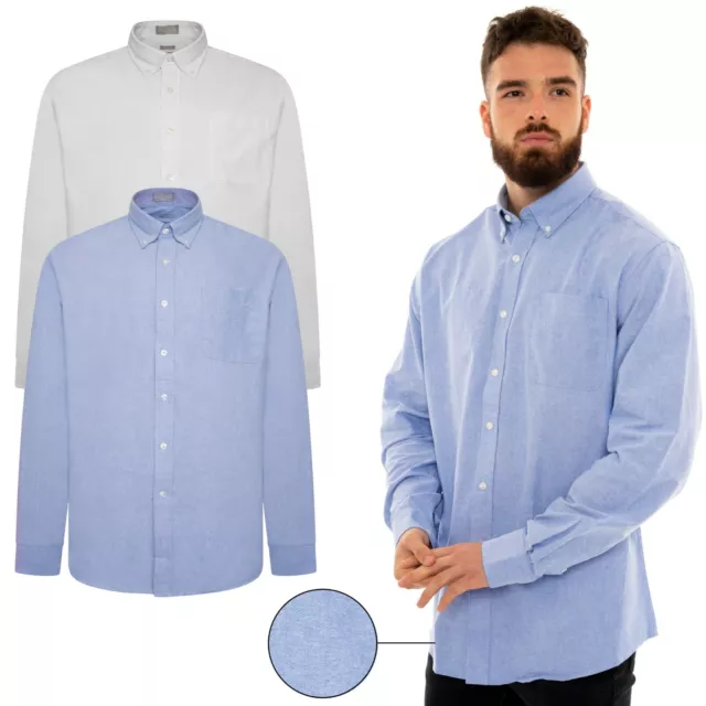 Mens Oxford White Shirts Plain Long Sleeve Formal Classic Cotton Business Shirt