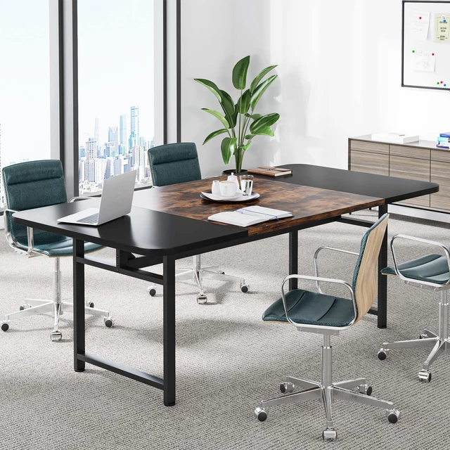 71" Rectangle Wood & Metal Office Conference Table Meeting Room Boardroom Table