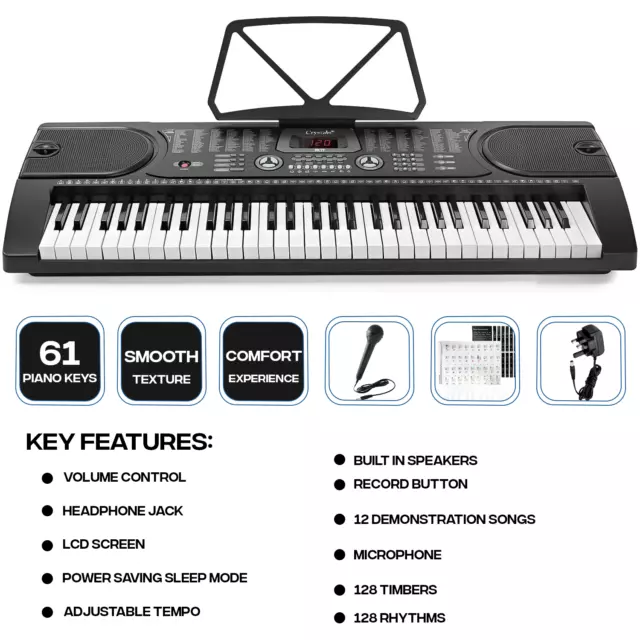 61 Keys Electronic Full Size Keyboard Digital MP3 Music Piano Microphone UK Plug