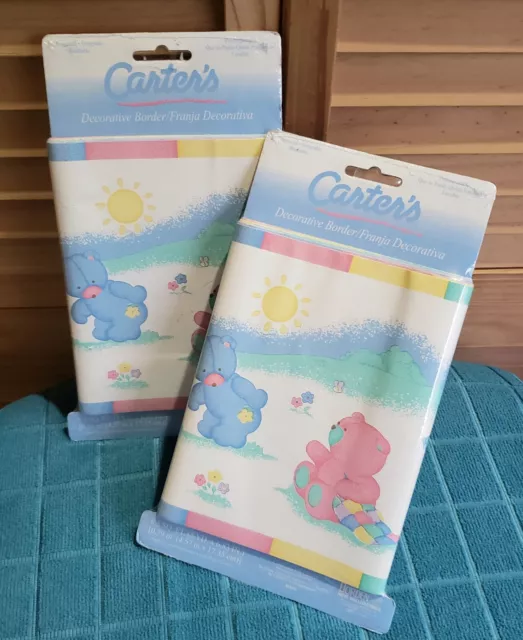 Set 2 Carter's Pink and Blue Teddy Bears Unisex Decorative Nursery Border ~ NIP